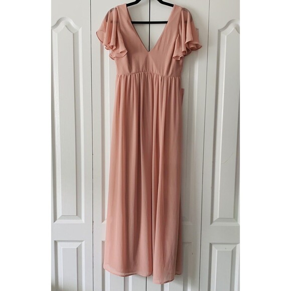 NWT Birdy Grey Hannah Empire Dress Pink Dusty Rose Small Chiffon Bridesmaid Flow - Picture 2 of 15